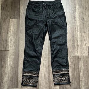 Joseph Ribbkoff Black Embroidered Hem Women’s coated pants